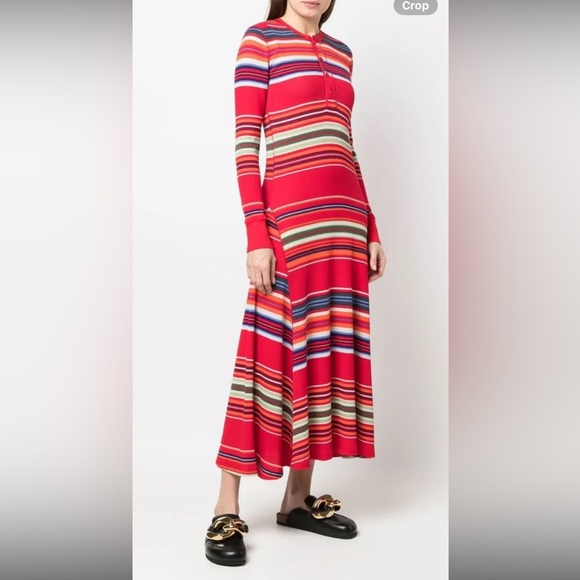 Polo Ralph Lauren Red/Multicolor Striped Knit Long Sleeve Maxi Dress Size S - Picture 2 of 12